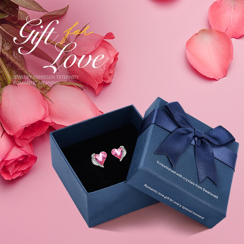 Cdyle, женские золотые серьги, украшенные розовыми кристаллами от Swarovski, ангел, красивые серьги-гвоздики, ювелирные изделия на День святого Валентина, подарки для любви - Окраска металла: Pink E1877E in box