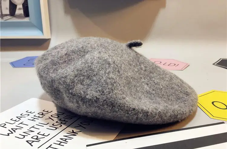Grey Милая шерстяная детская шапка для девочек, винтажная осенне-зимняя детская Шапка-бини, реквизит для фотосъемки, берет живописца, шапка, аксессуары для волос - Цвет: Grey