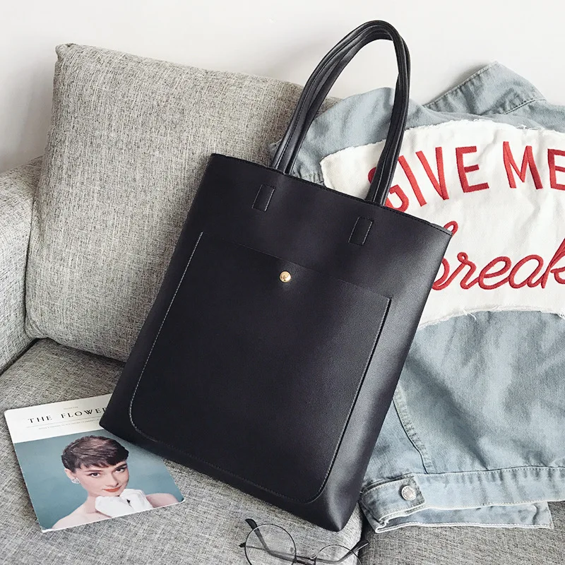 

new Women fashion trend PU solid color women's shoulder bag student handbag