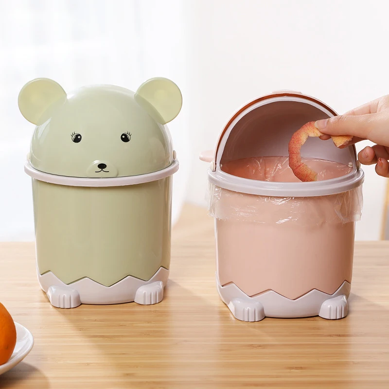 

Desktop Portable Mini Garbage Storage Bin Flip Trash Can Cover Cartoon Waste Bins Home Trash Can Dustbin Sundries Barrel Box