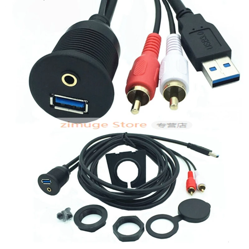 Автомобильный аудио-кабель для подключения данных USB3.0 и 2 RCA штекер USB3.0 и аудио Женский AUX кабель-удлинитель