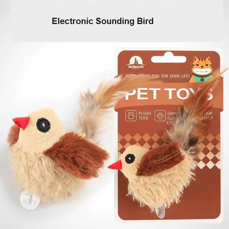 Summer New Puppy Feather Tail Electronic Simulation For Pet Vocal Bird With Catnip Electronic Strange Bird Cat Toy Funny Cat Toy