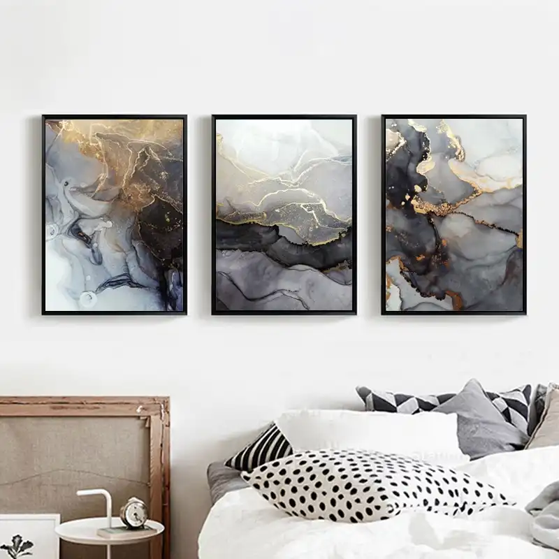 Grey Brown White Black Marble Abstract Canvas Wall Art Picture Prints
