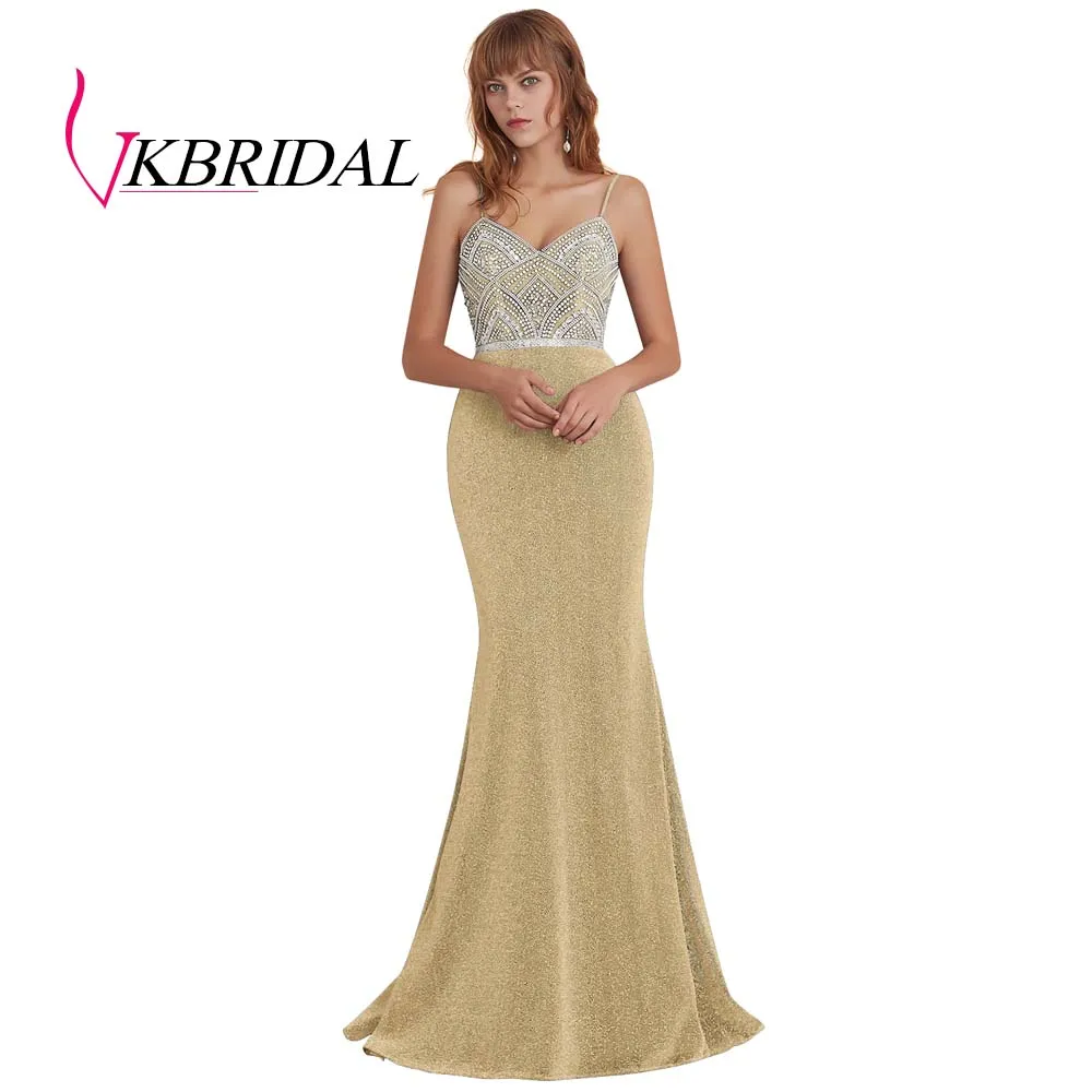 VKBRIDAL выпускные платья новые сексуальные блестящие ткани с бисером и кристаллами королевский синий формальные вечерние платья - Цвет: Цвет: желтый