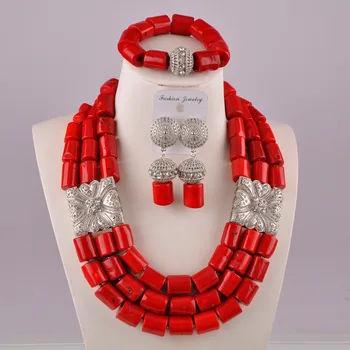 

red coral beads silver accessories set jewelry necklace nigerian wedding african jewelry set for women