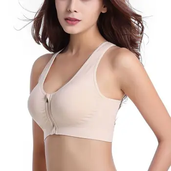 

Women Removable Padded Wireless Tops Lingerie Front Zipper Closure Push Up Bras Underwear Shockproof Fitness Vest