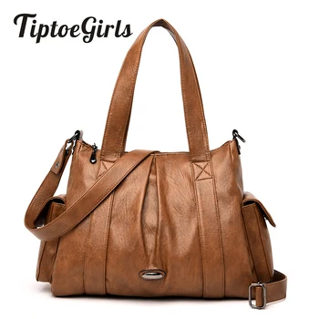 

Big Storage Long Handles Leather Woman Handbag Side Pockets Zippers Shoulder Bag Fashion Women Vintage Handbag Lady Bag