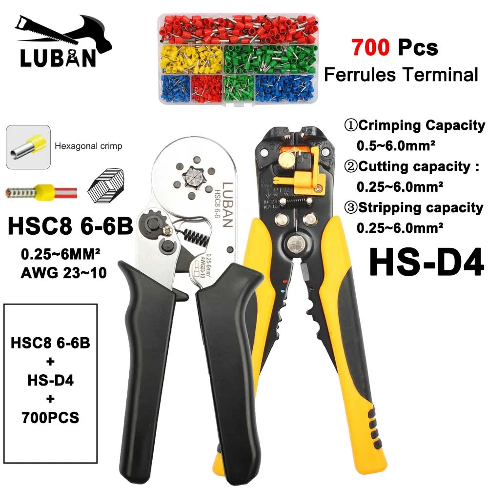 HSC8 6-6B HSC8 6-6A саморегулируемая опрессовки плоскогубцы 0,25-6 мм зажимы-клеммы инструменты мульти Лидирующий бренд HSC8 6-6 23-10AWG - Цвет: 6-6B D4-Y 700