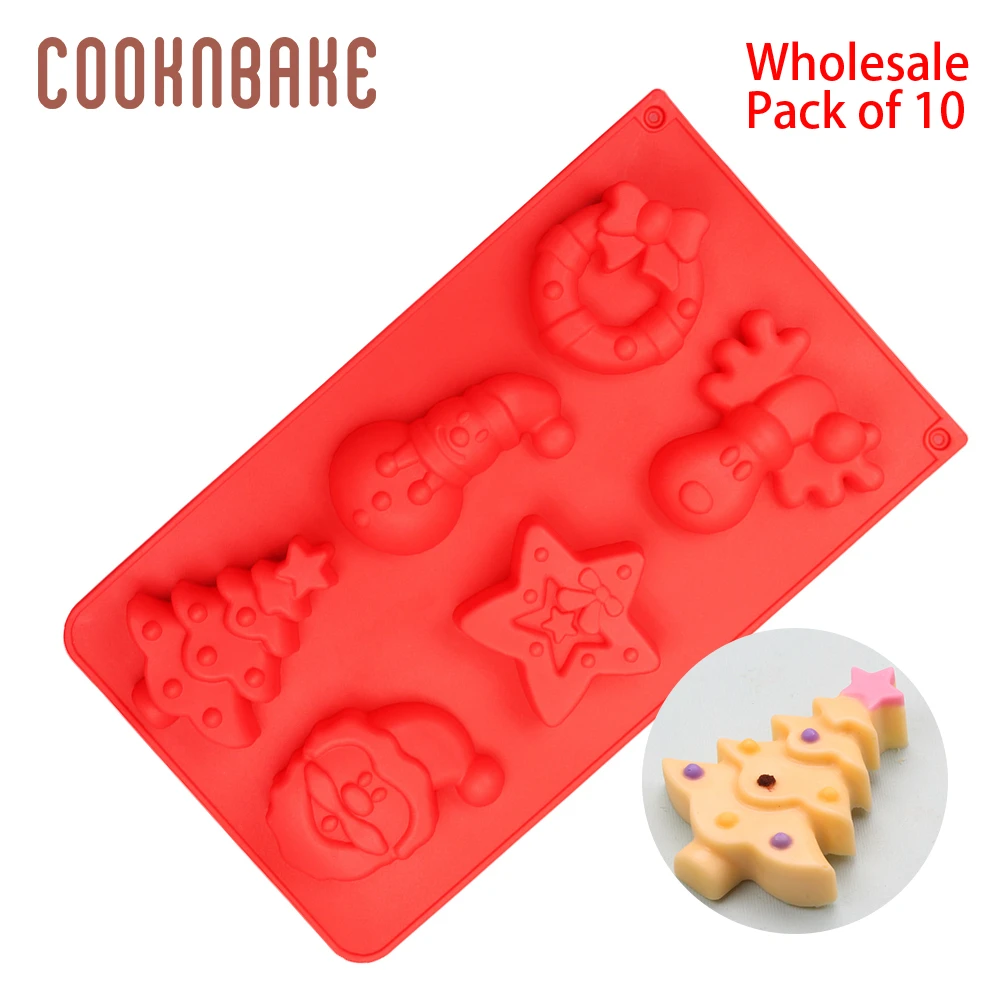 COOKNBAKE,, Рождественская силиконовая форма для торта, мыла, Санты, гипса, смолы, форма для конфет, шоколада, украшения торта, упаковка из 10 штук