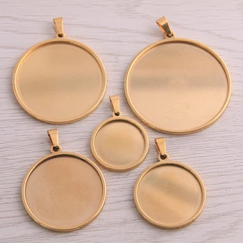 

5pcs gold stainless steel round 20-40mm cabochon base settings diy blank pendant trays for jewellery making