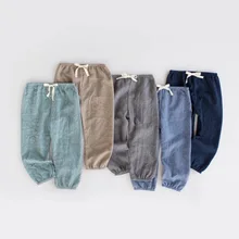 Повседневные штаны для мальчиков летние ультратонкие дышащие брюки для девочек с защитой от комаров Чистый хлопок