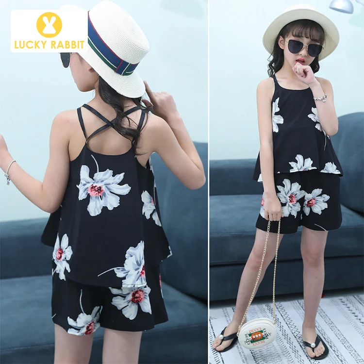 

2019 Fashion Casual Summer Tank Cami Top And Shorts Girl's clothing sets Fashion Wholesale Girls Boutique Clothing Set