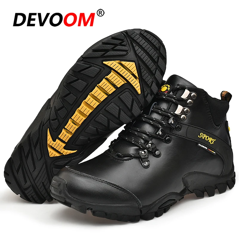 Waterproof Hiking Boots Men Fur Genuine Leather Tactical Combat Army Outdoor Climbing Trekking Shoes Non-slip Sneakers | Спорт и