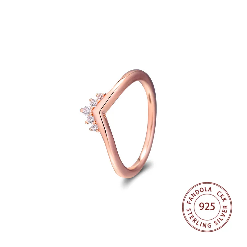 Rose Tiara Wishbone Ring femme 925 Sterling Silver Wedding Rings for Women Original Fashion Jewelry anillos Free Shipping