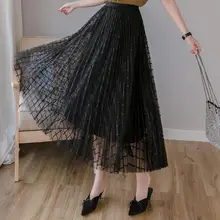 Ins плиссированные однотонные абрикосовые черные юбки женские эластичные талии повседневные Модные до середины икры белые женские юбки