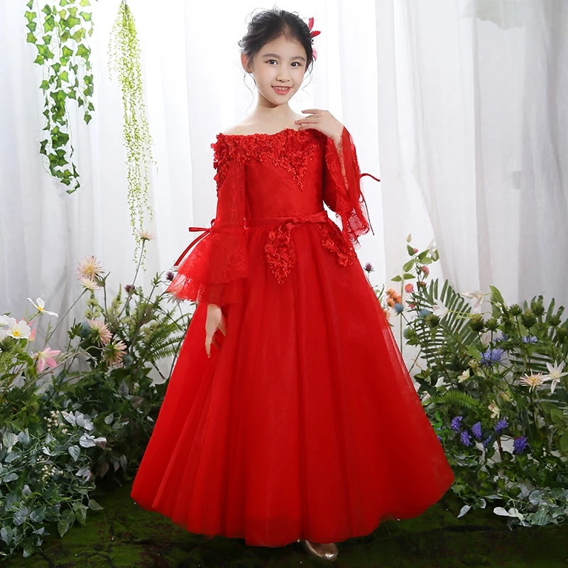 Sales Promotion Children Girls Luxury Spring Shoulderless Birthday Wedding Party New Year Festival Princess Fluffy Lace Dress | Детская