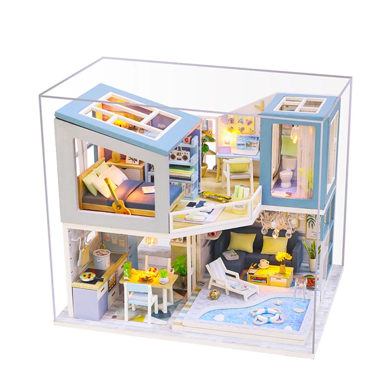 DIY кукольный домик, модель, креативный, нородический Лофт, миниатюрный кукольный домик, сборные наборы, деревянная вилла, дом, мебель, игрушки для детей - Цвет: with dust cover
