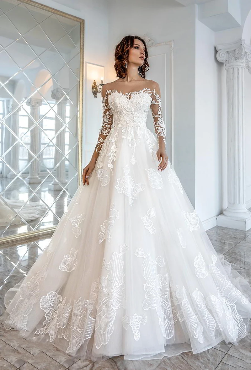Verngo бальное свадебное платье кружевное свадебное платье с аппликацией с длинным рукавом платье невесты Элегантное свадебное платье-бохо Trouwjurk