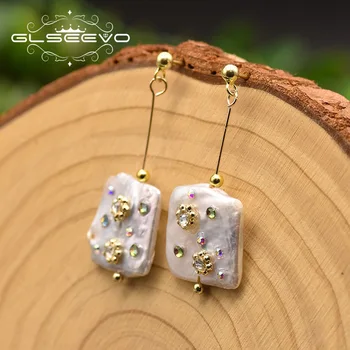 

GLSEEVO Geometric Baroque White Pearl Earrings For Women Wedding Engagement Luxury Fashion Jewellery Aretes De Mujer GE0835A