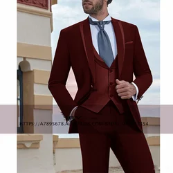 Men's Suit 3-Piece Wedding Groom Tuxedos Male Business Slim Fit Suit Jacket (Blazer + Pants + Vest) terno masculino