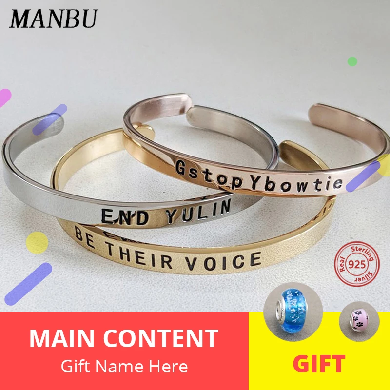 MANBU New fashion Custom bangles for women 925 sterling silver bracelets Engraved name letters trendy jewelry gift | Украшения и