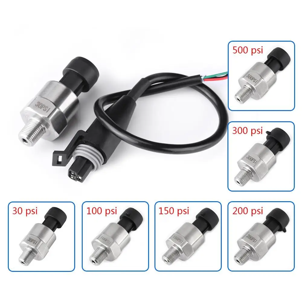 Pressure transducer Stainless Steel 1/8" NPT Pressure Transducer Sender Sensor For Oil Fuel Water 30/100/150/200/300/500PSI 1Pcs