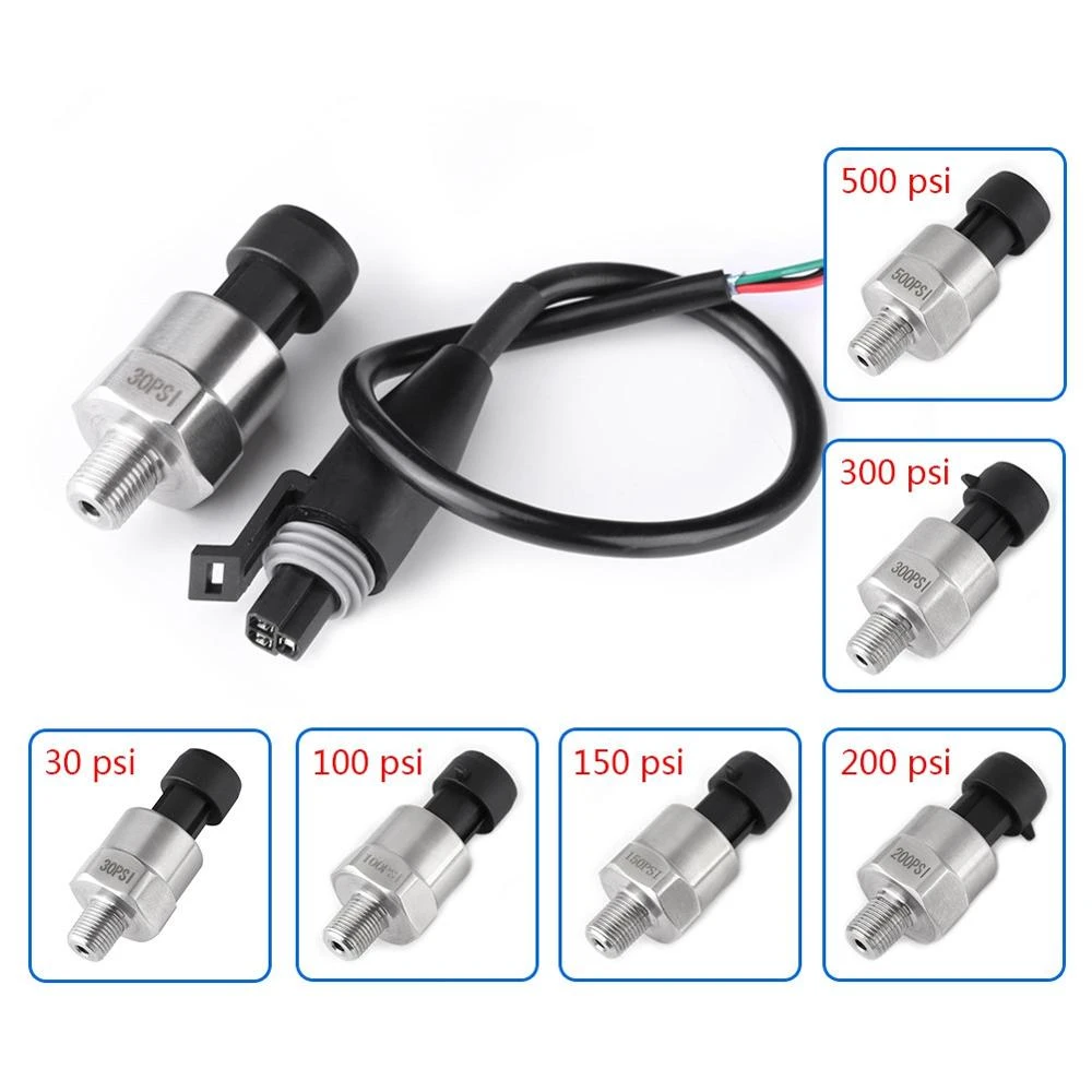 Water Pressure Transducer,1/8NPT Thread Stainless Steel Pressure Transducer Sender Sensor 30/100 /150/200/300/500 psi for Oil 5# Fuel Air Water