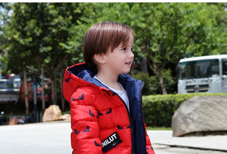 Winter Jacket for Boys Baby Girl Cartoon Hooded Down Cotton Coat Kids Warm Outerwear Children Clothes Toddler Fashion Parka - Color: Red