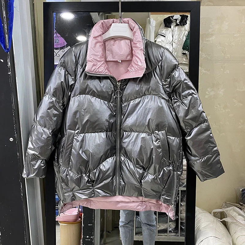

Korean Fashion Women Thick warm Glossy Down Cotton-padded jacket 2020 Winter Stand collar Casual Parka Cotton Outerwear Female