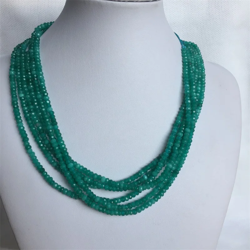 

Faceted 3*4MM 1/3/6Layers Classic Vintage Natural Stone Jewelry Handmade Noble Green Color Amazonite Bead Strand Necklace Gift