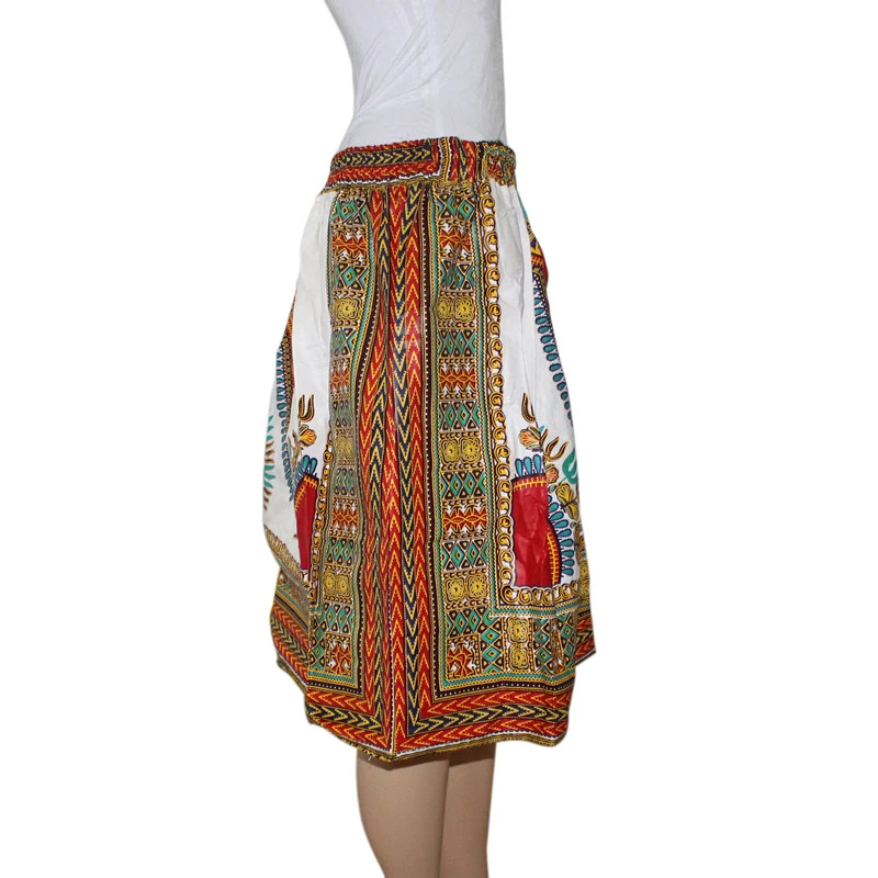 Винтажная плиссированная Бохо юбка до колена миди Saias Jupe Femme Dashiki Африканская Хлопковая восковая юбка с принтом