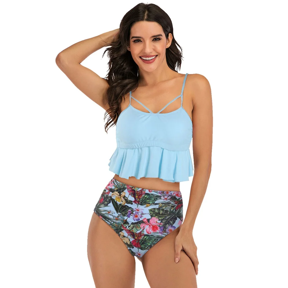 

Tengweng New Bikini Floral Ruffled Bikini Set Women 2020 High Waist Two Piece Swimsuit Girl Beach Bathing Suit Swimwear Biquin