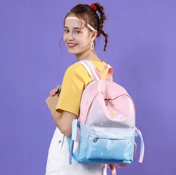 

sweet Women Fantasy Color Backpack Girls Waterproof Nylon Schoolbag Practical Headphone Hole Printing Colorful Bag Mochila DF178