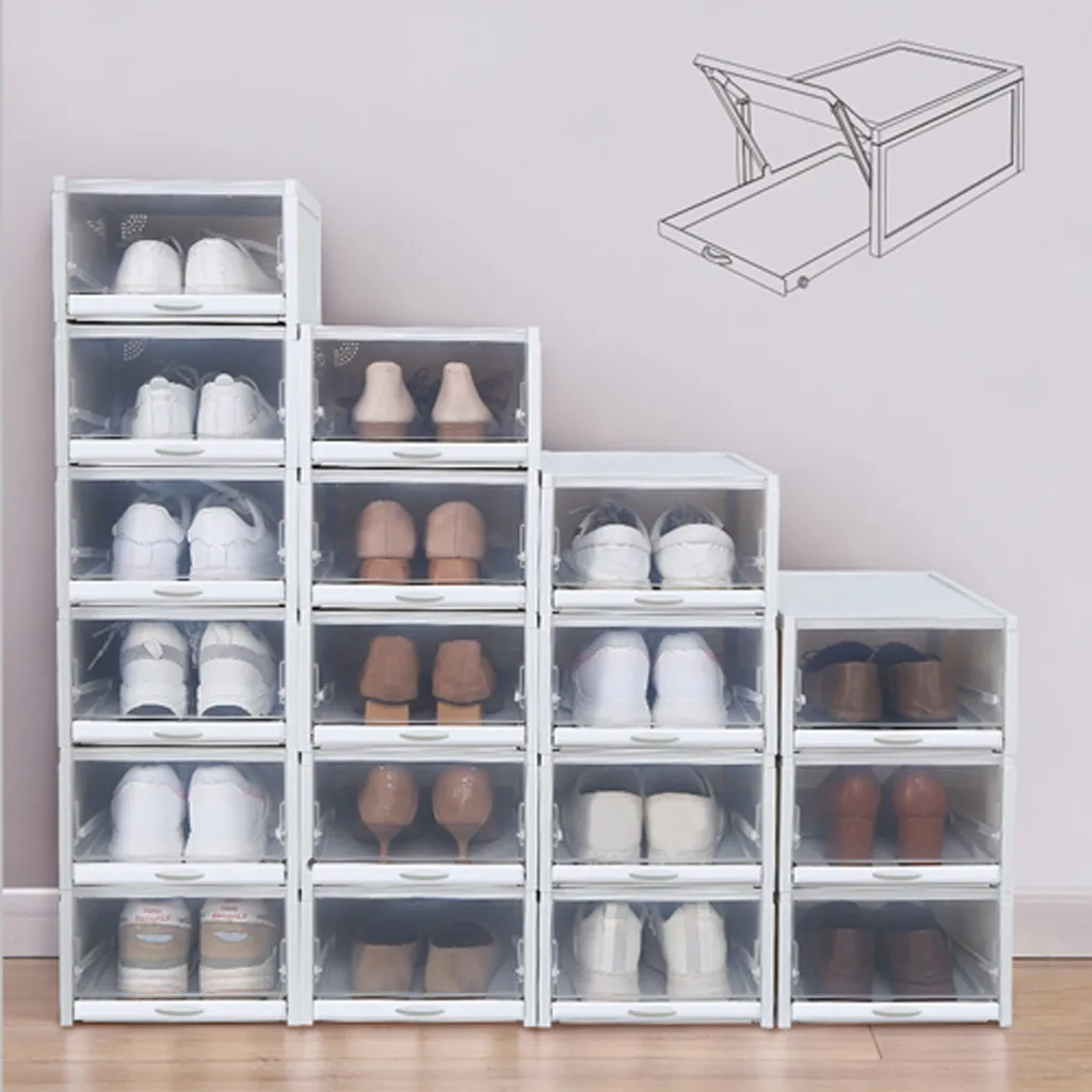 2 шт. пластиковая коробка для обуви, складывающаяся прямоугольная коробка для обуви, органайзер, чехол, пылезащитный шкаф для обуви, дальность, Chaussure