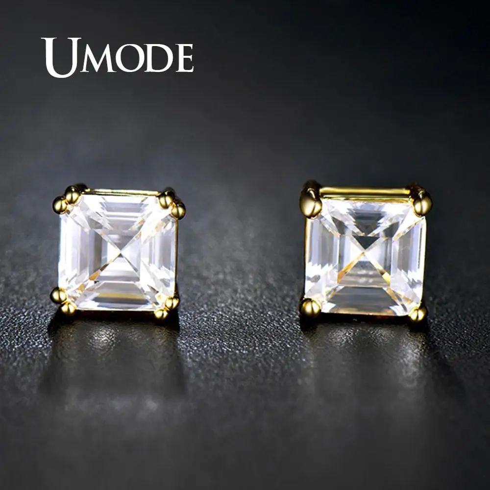 UMODE квадратный 2.5ct прозрачный кубический цирконий серьги-гвоздики серьги из желтого золота свадебные модные роскошные ювелирные изделия Femme подарки UE0187A