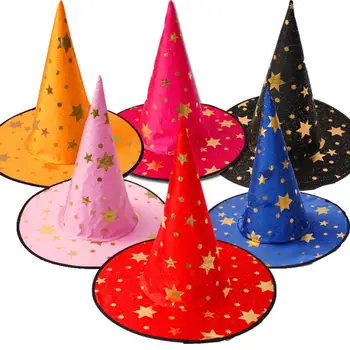 

Halloween Star Print Long Tip Witch Hats Masquerade Ribbon Wizard Cap Halloween Cosplay Costume Party Prop Fancy Dress Decor Toy
