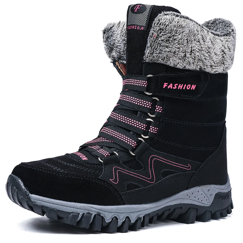 

High Top Women Winter Snow Boot Suede Leather Plush Warm Women Ankle Boot Light Weight Lady's Flat Shoes Women's Cotton Bota