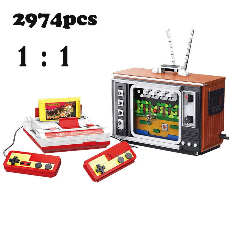 

2020 new retro game console brick model compatible with K129 red and white Contra toy building block boy gift 2974pcs