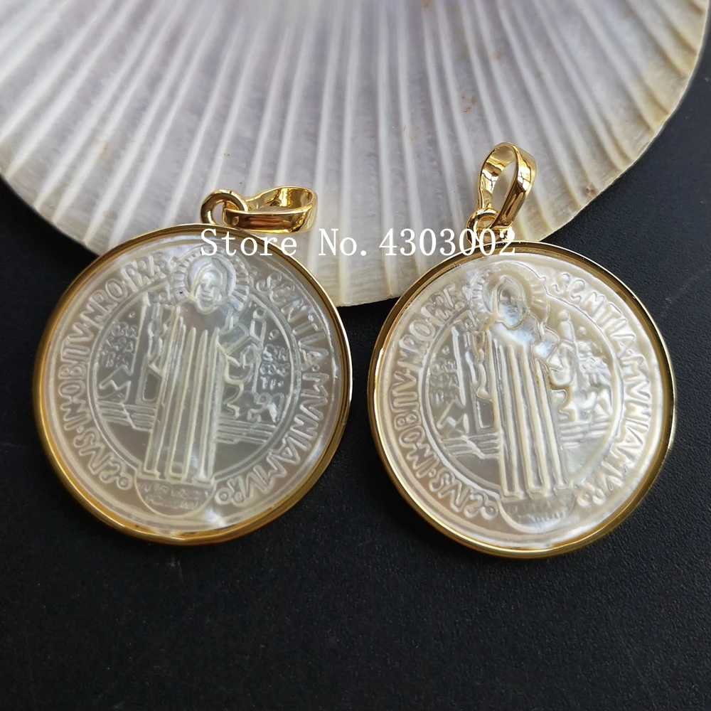 

5pcs/lot 25mm Natural San Benito Mother Pearl Shell Pendant & Charms for Necklace Jesus Charms for Gift