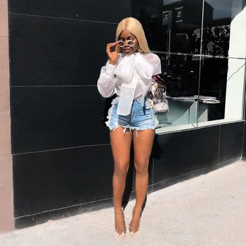 

Meihuida Women Vintage Elegant See-through Peter Lace Front Big Bow knot Long Puff Sleeve OL Lady Chiffon Blouse