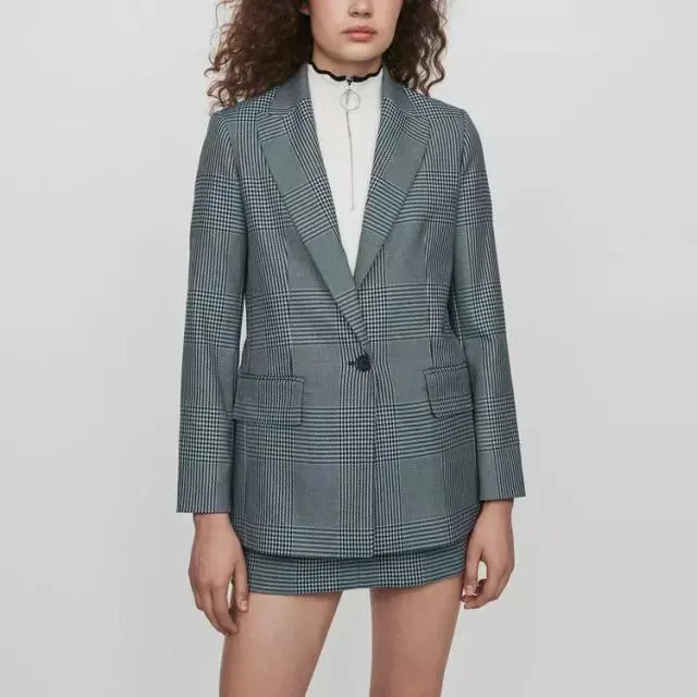 

2019 New Women Plaid Single Button Blazer Feminine Back Split Suit Coat