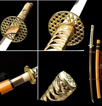 

1095 CARBON STEEL GOLD BLADE JAPANESE SAMURAI SWORD YELLOW SAYA