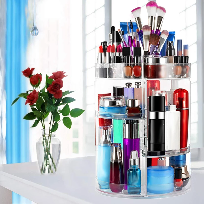 Вращающийся на 360 градусов Органайзер для макияжа, большая емкость и регулируемая многофункциональная коробка для хранения косметики, подходит для кистей для макияжа, Eyeline