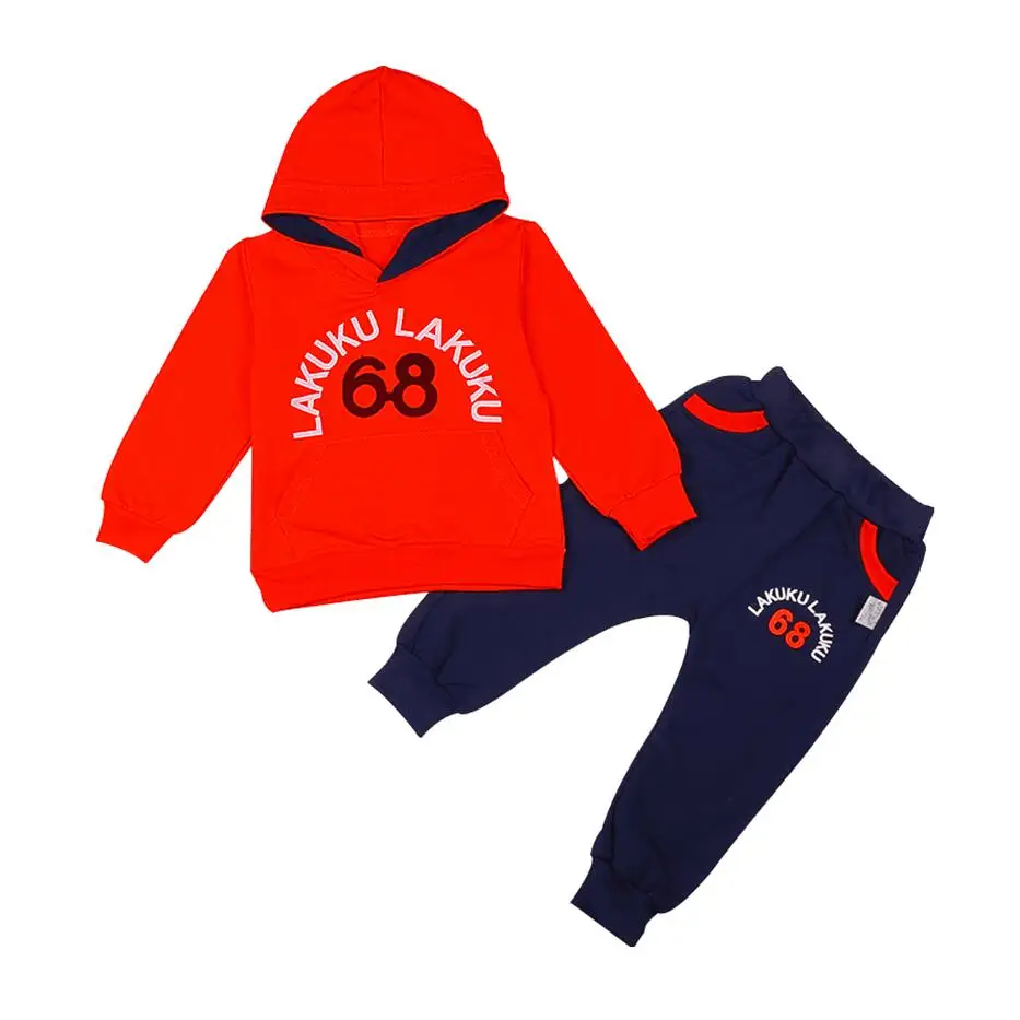 Весенне-Осенняя детская одежда комплект для мальчиков и девочек из хлопковой махровой ткани, свитер+ штаны, модная детская одежда для детей спортивный костюм для мальчиков - Цвет: red