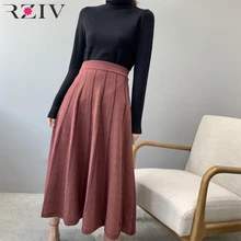 RZIV осенняя и зимняя женская юбка Повседневная однотонная плиссированная трикотажная юбка