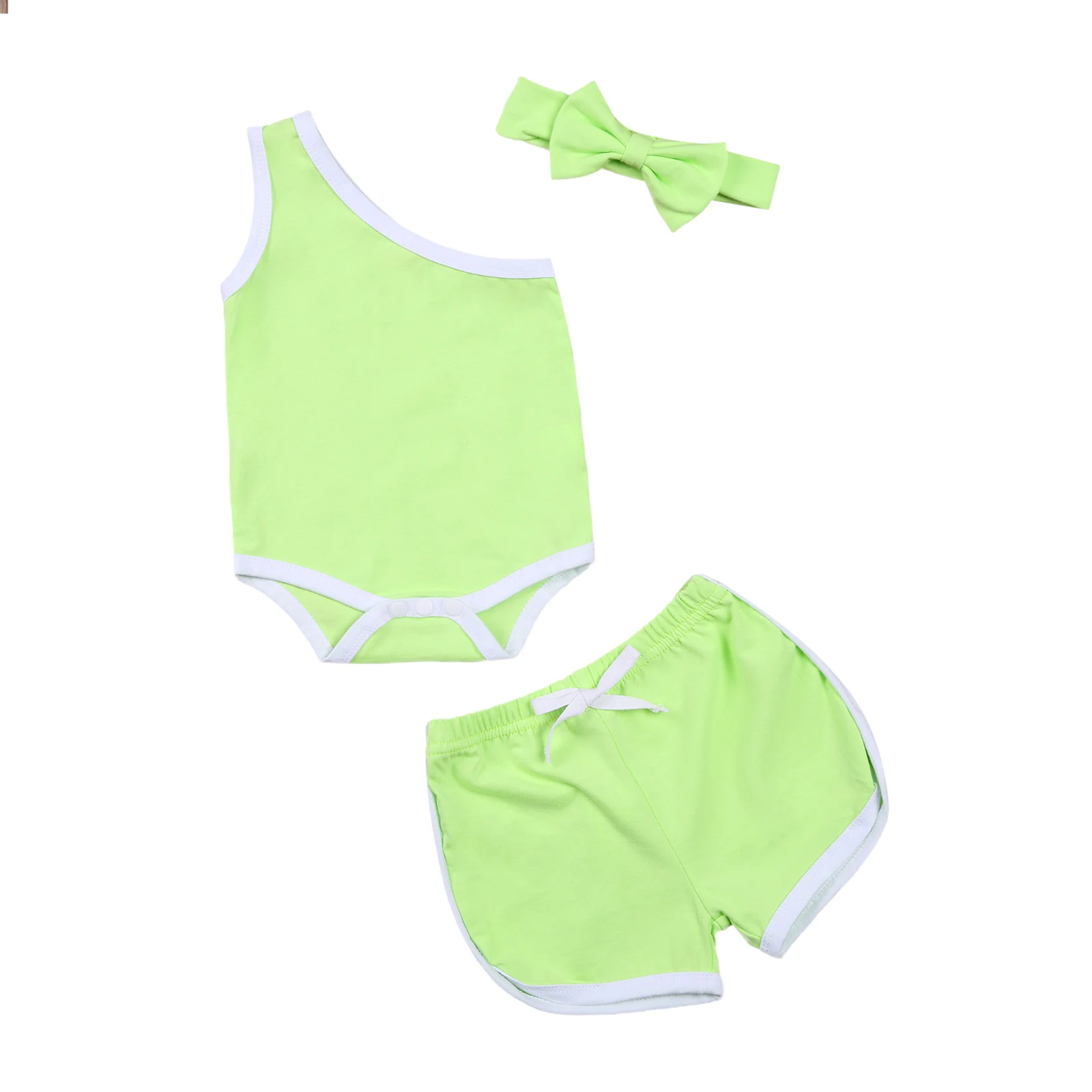 baby clothes in sets	 Kids Baby Girl Solid Outfits Romper, Summer Shorts Suit, Sleeveless Slant One Shoulder Casual Headband Lace Up Pants 3 Pieces Baby Clothing Set for girl Baby Clothing Set