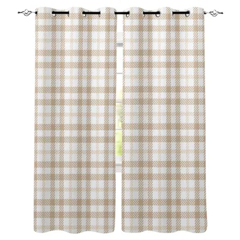 

Multi-size Autumn Plaid Light Brown Pattern Window Curtains Polyester Fabric Living Room Curtain Home Decor