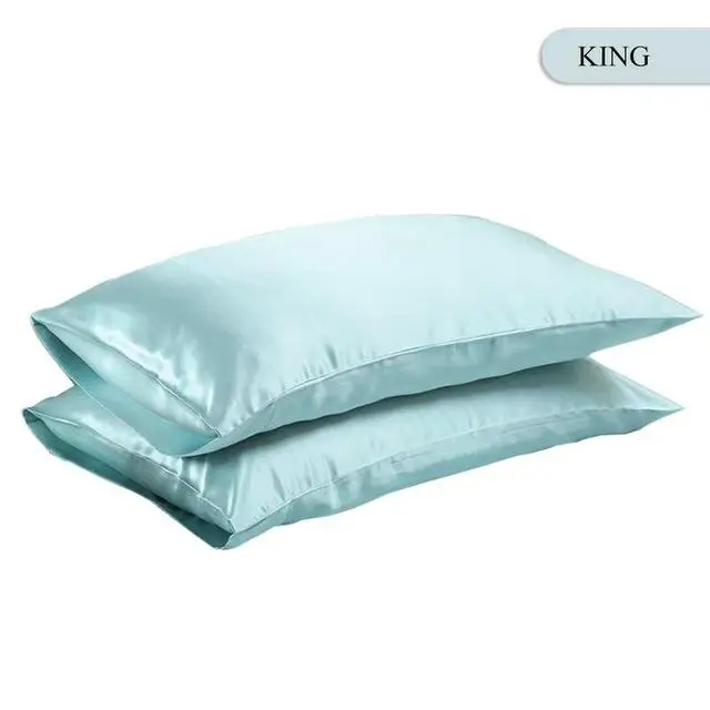 US King Sky Blue 37 queen/KING Шелковый атласный чехол для подушки, постельные принадлежности, гладкий домашний чехол, белый, черный, серый, хаки, небесно-голубой, розовый, серебристый - Цвет: US King Sky Blue