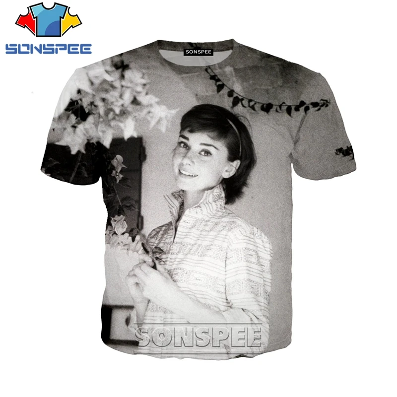 

SONSPEE 3D Print T-Shirts Men Women Casual Popular Short Sleeve Streetwear Hip Hop Harajuku Audrey Hepburn Tees Tops Shirts