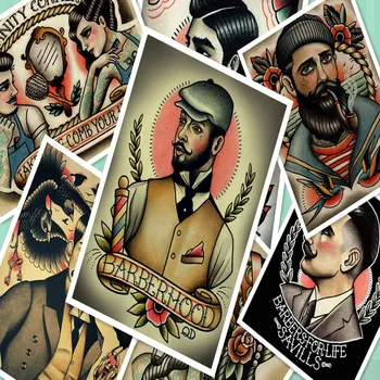 

ReCreative Tattoos Pattern Manuscript Vintage Kraft Paper Poster Wall Stickers Painting Body Art Tattoo Barber Shop Decoration A